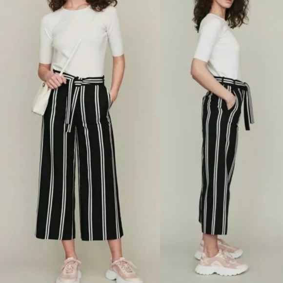 Maje Synthetic Pakila High-rise Striped Woven Wide-leg Trousers Black 34 US XS - Picture 1 of 12